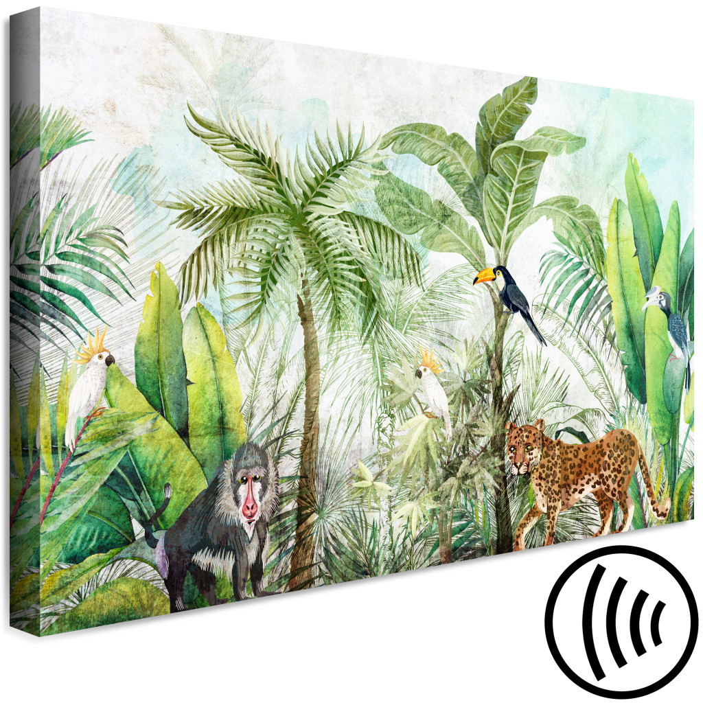 Schilderij  Landschappen: Wilderness - Tall Palm Trees And Animals In A Tropical Jungle