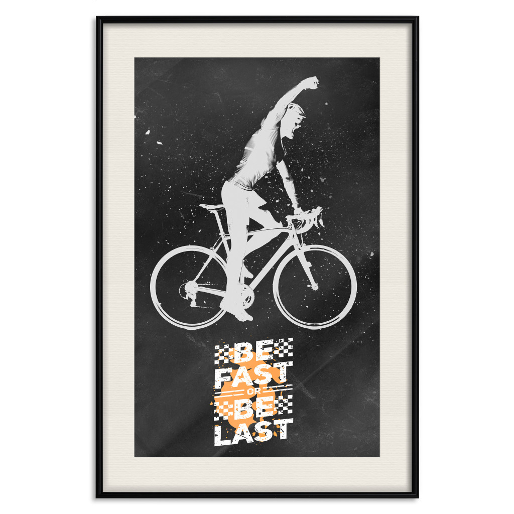 Cartaz Triumphant Cyclist - Boy On A Bicycle And A Motivational Slogan