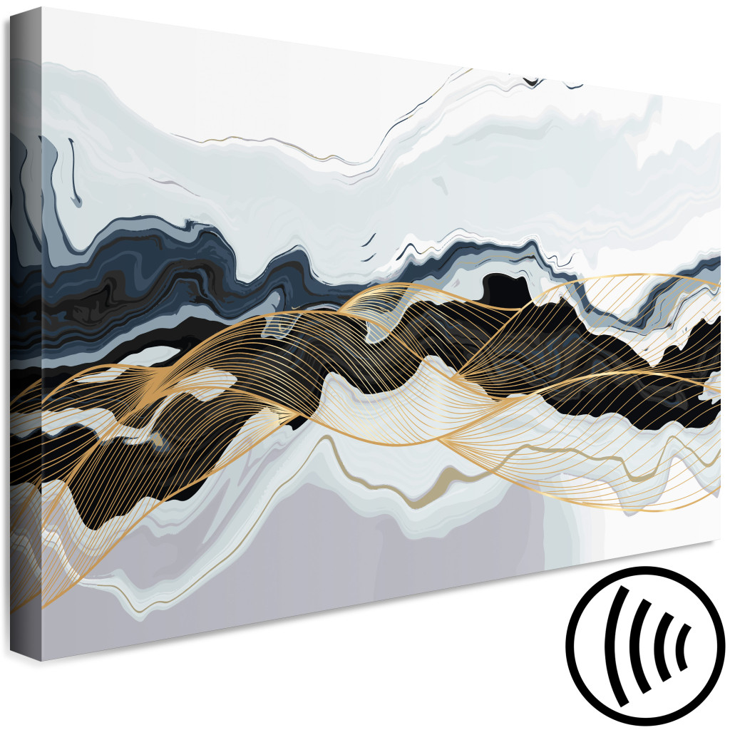 Målning Color Waves - Modern Abstraction In Gray And Navy Blue Colors