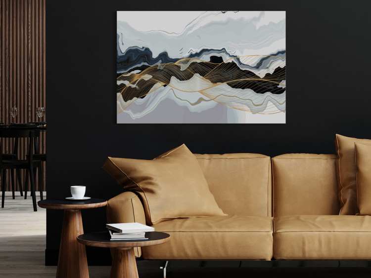 Quadro contemporaneo Color Waves - Modern Abstraction in Gray and Navy Blue Colors 149742 additionalImage 3