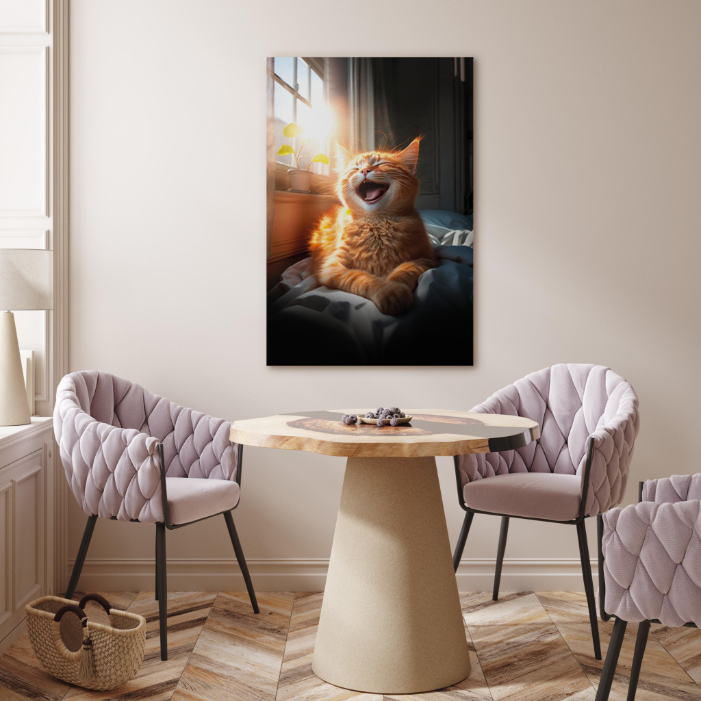 Obraz AI Kot Maine Coon - Rudy Szczęśliwy Zwierzak W Promianiach Słońca - Pionowy
