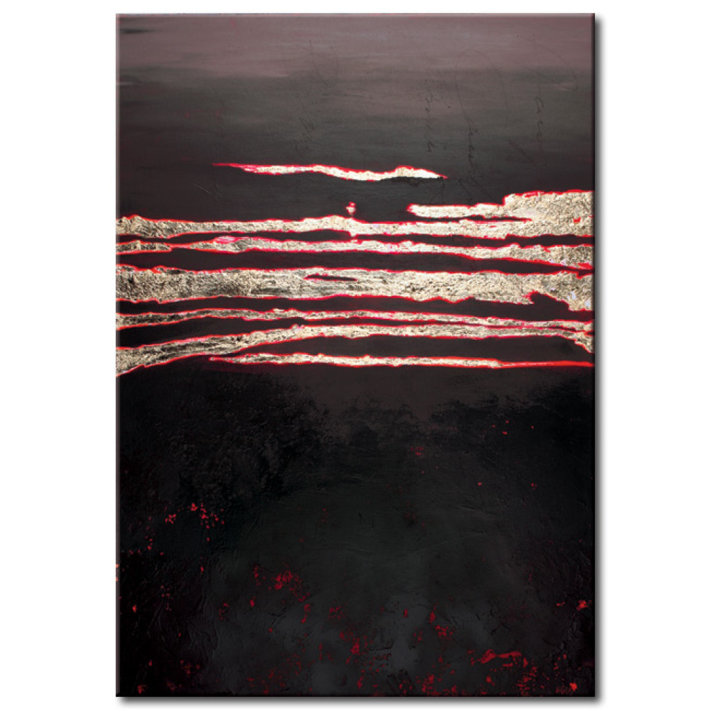 Schilderij  Abstract: Zonsondergang (1-delig) - Abstractie Met Zee En Zilveren Golven