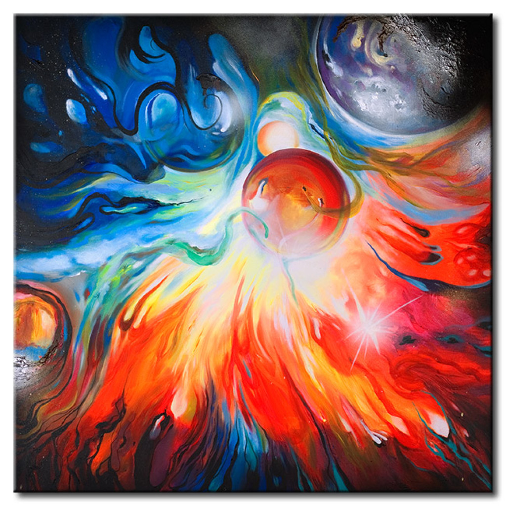Schilderij  Gekleurde: Kleurrijke Waanzin (1-delig) - Abstractie Met Ballen En Vlammeneffect