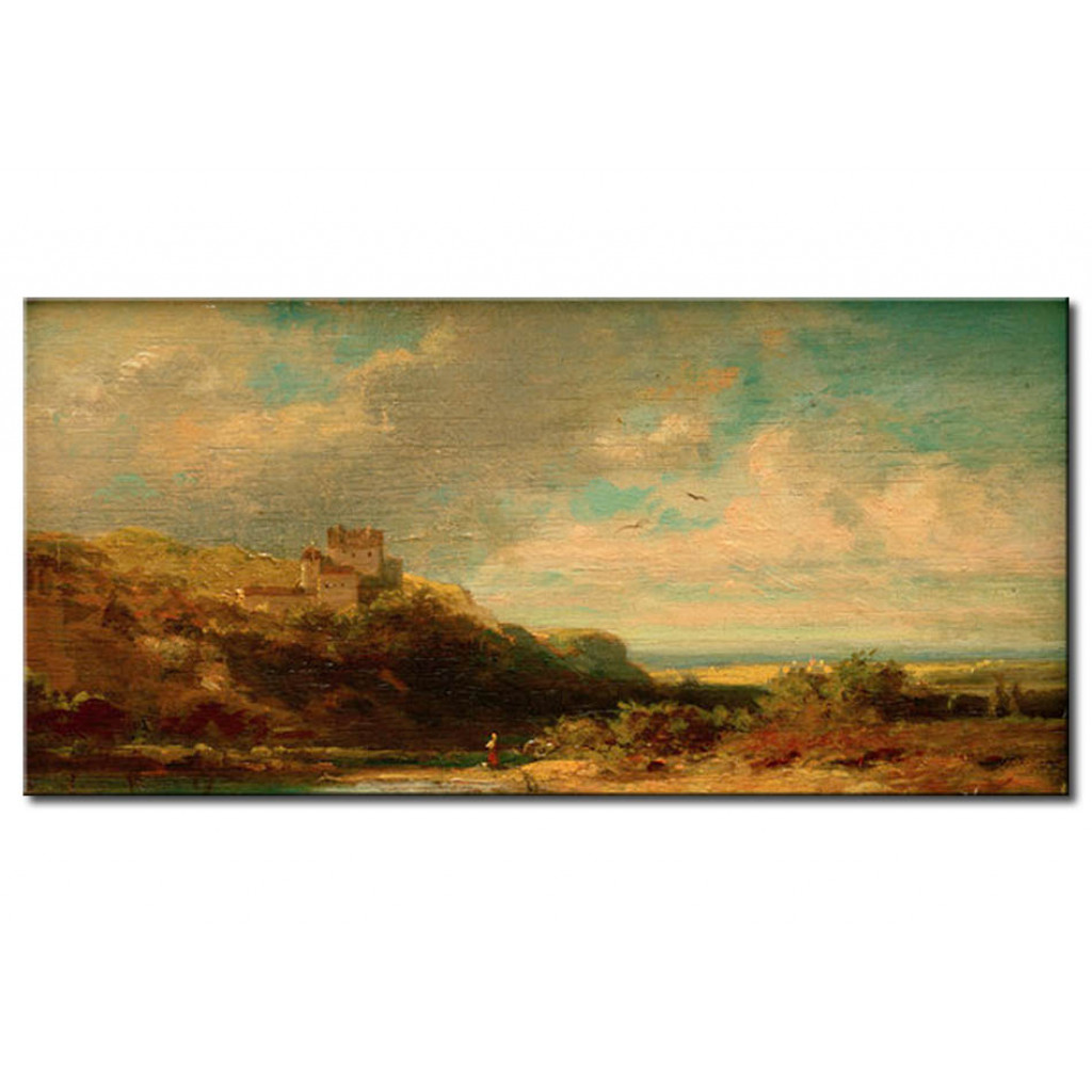Schilderij  Carl Spitzweg: Landschaft Mit Flusstal Und Burg