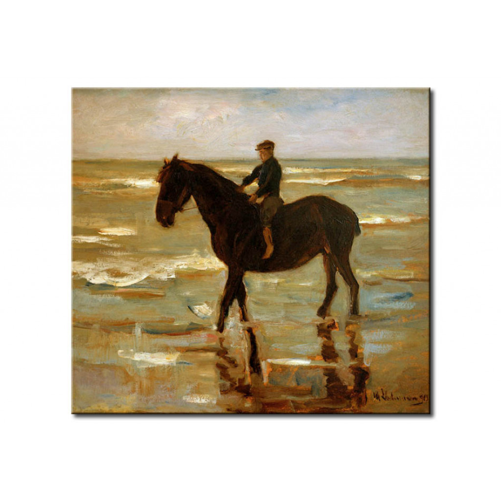 Schilderij  Max Liebermann: Reitender Junge Am Strande-dickes Pferd