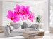 Fotomural Estímulo Rosa - flores energéticas de orquídeas em fundo branco com tijolos 60242