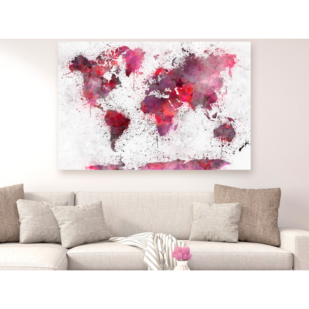 Pintura World Map: Red Watercolors (1 Part) Wide