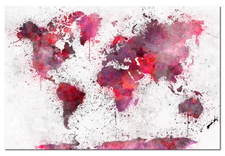 Obraz na płótnie Mapa świata: czerwone akwarele (1-częściowy) szeroki