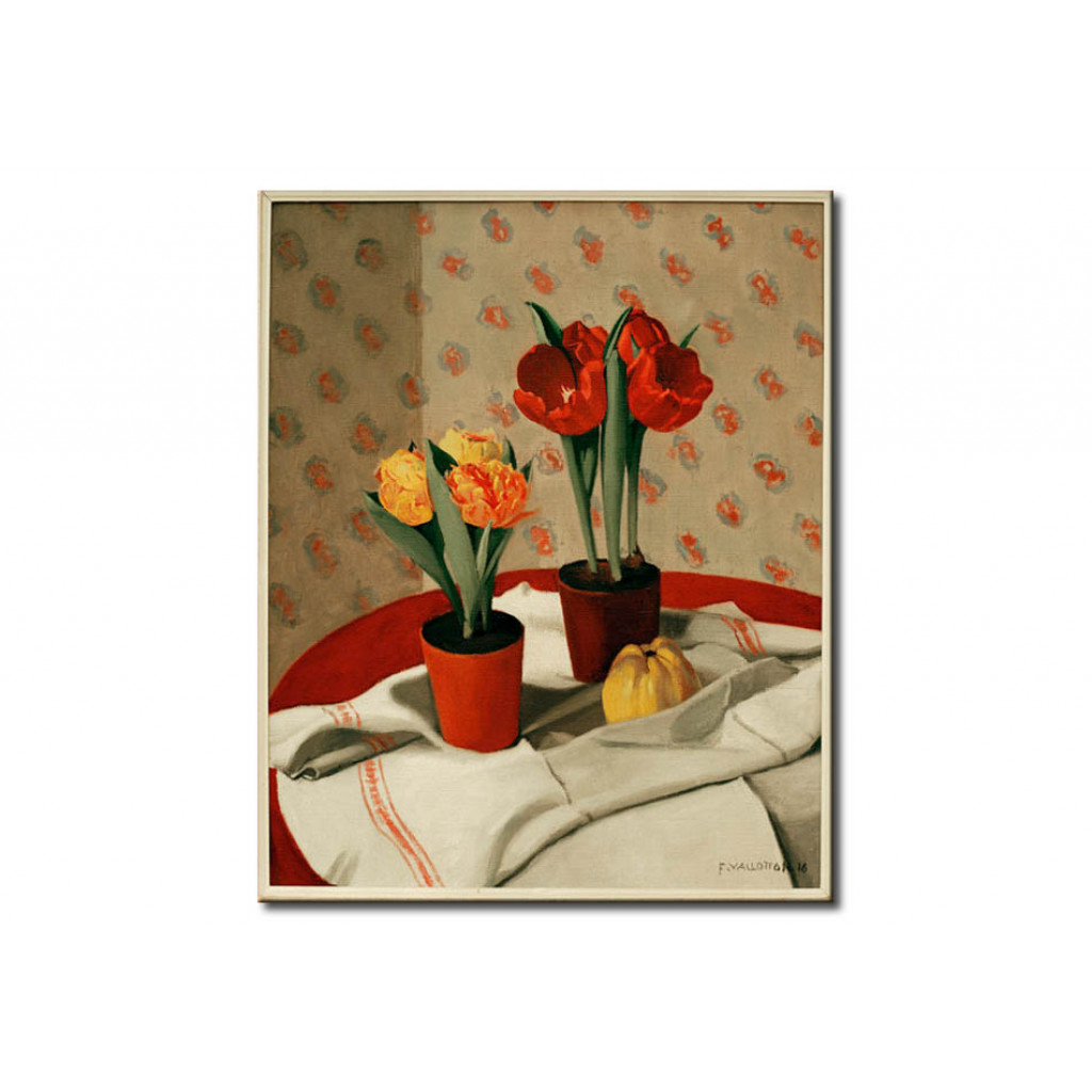 Konst Deux Pots De Tulipes Rouges Et Jaunes