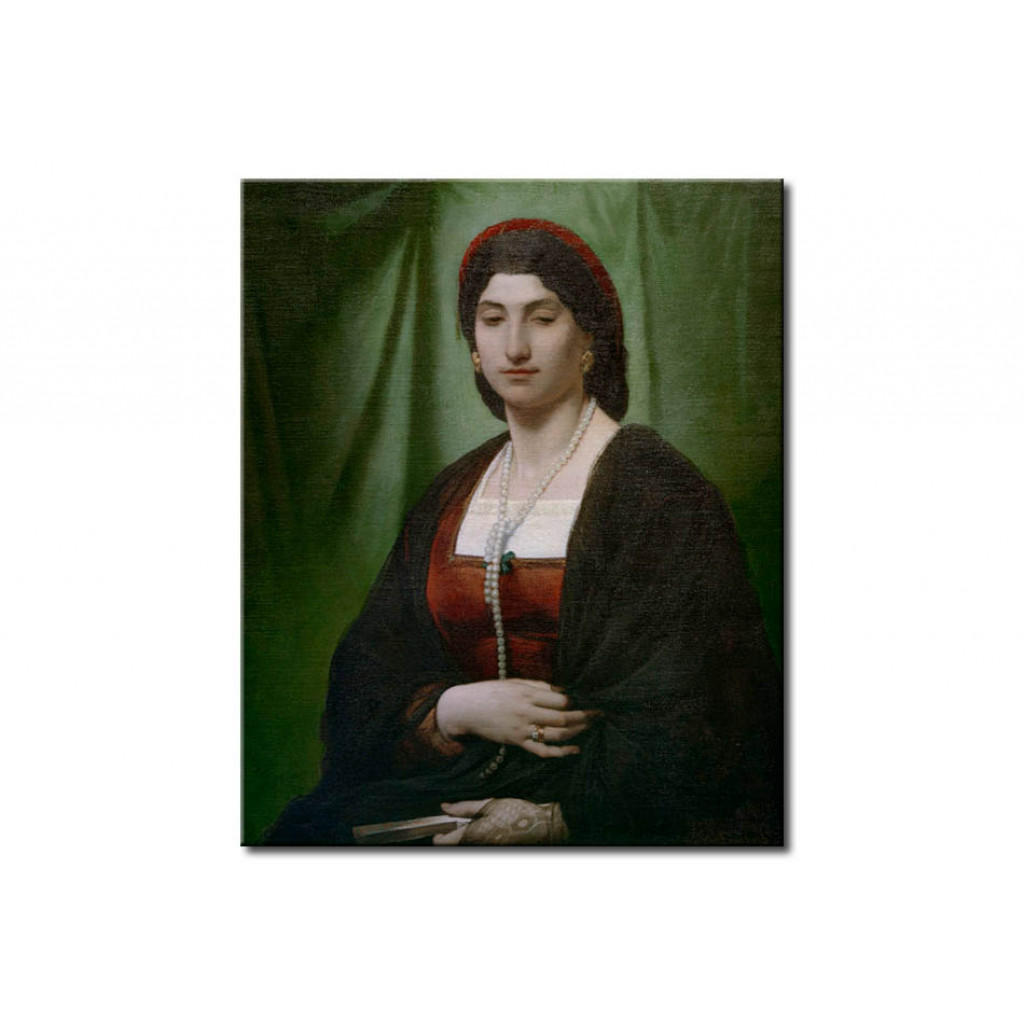 Schilderij  Anselm Feuerbach: Nanna Mit Perlenkette Und Fächer Vor Grünem Vorhang