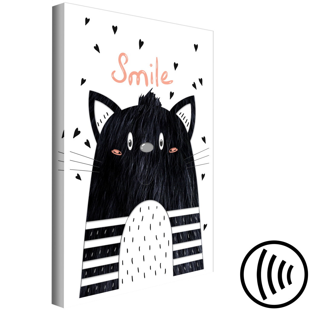Schilderij  Abstract: Zwart-wit Wezen - Abstracte Afbeeldingen Met Een Lachende Kitten