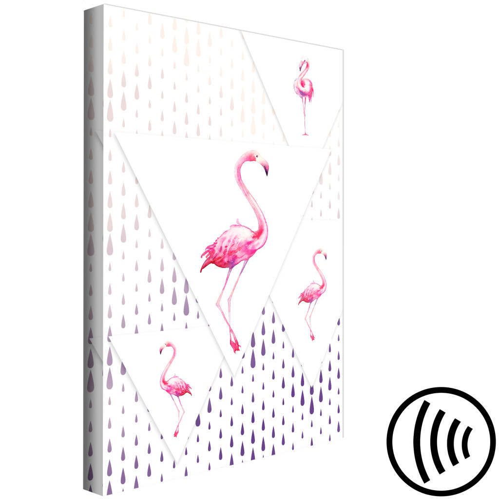 Schilderij  Vogels: Trotse Flamingo's (1-delig) - Vogels In Een Geometrische Wereld Van Driehoeken