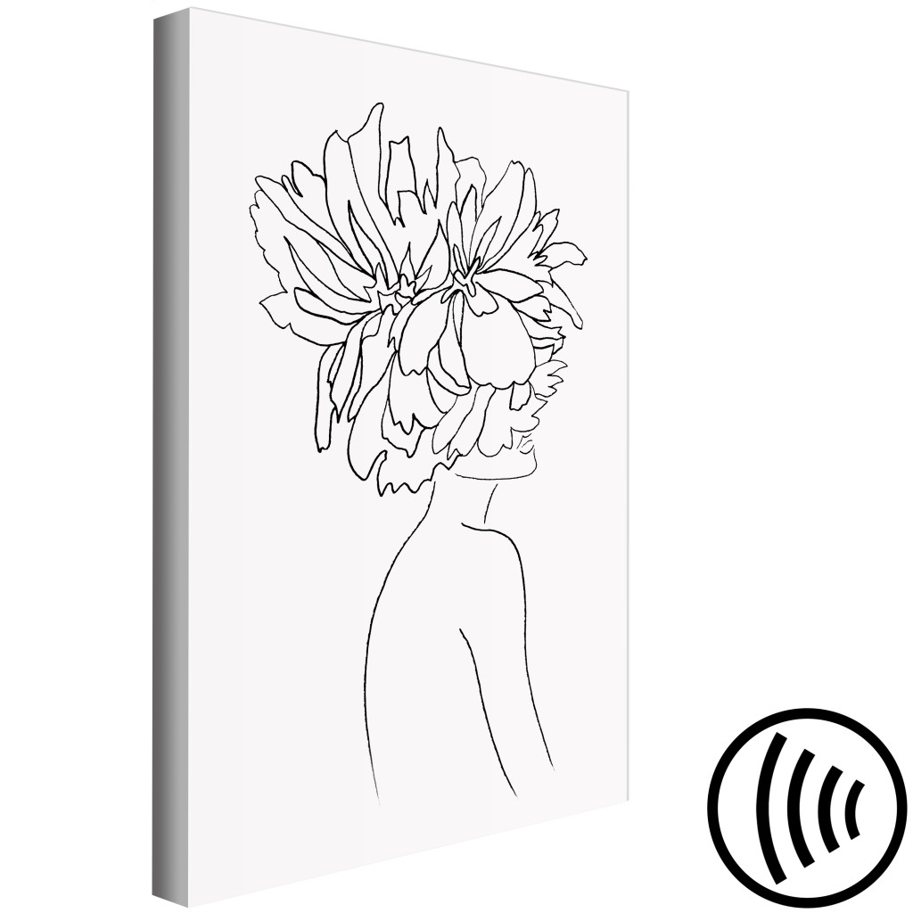 Schilderij  Abstract: Bloemig Haar - Lineair Silhouet Van Een Vrouw Met Een Bloem