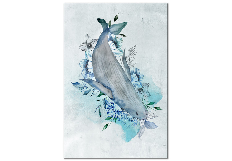 Canvas Whale In Flowers - Abstraction with Marine Mammal On Flowers