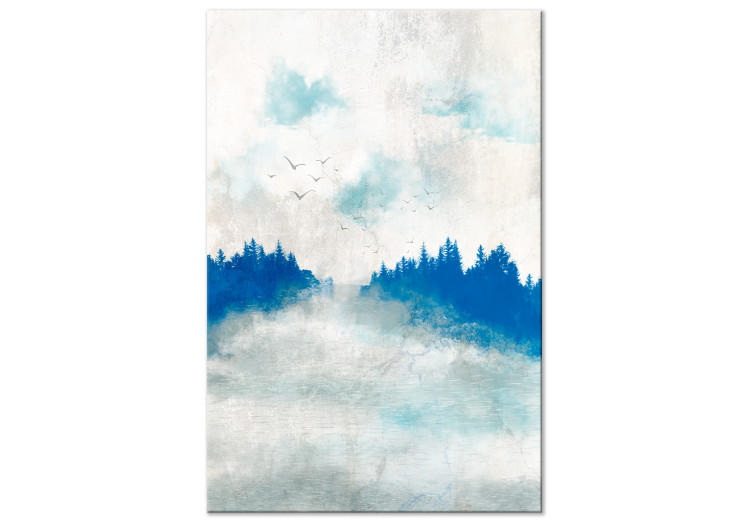 Obraz na płótnie Błękitny las - malowany zamglony pejzaż w niebieskiej tonacji