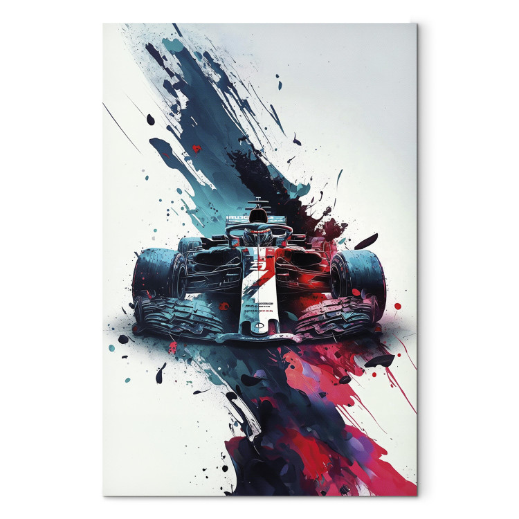 Canvas Race Car in Paint - Formula 1 Car With Blue and Red Stripes