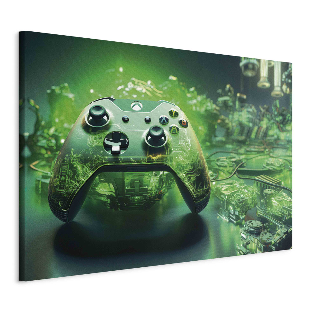Schilderij Gaming Technology - Xbox Game Pad On Intense Green Background [Large Format]