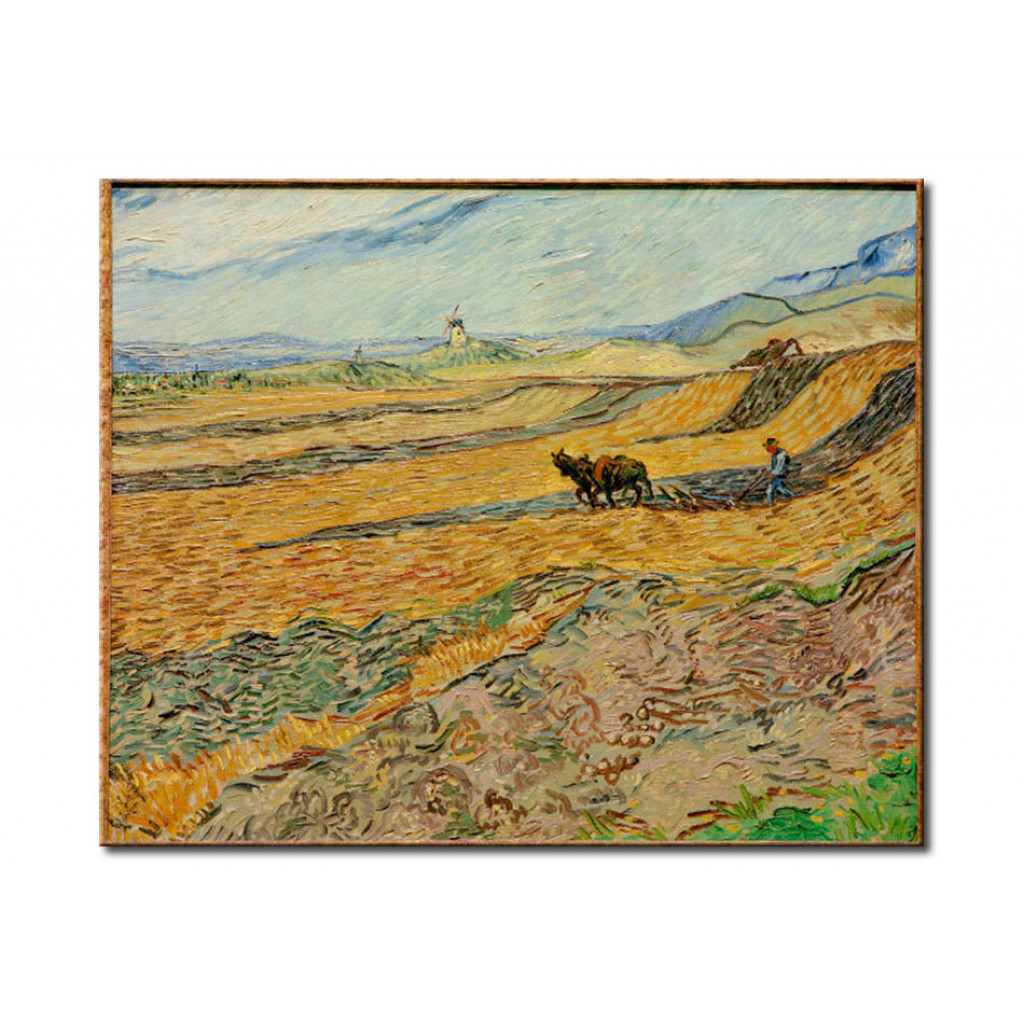 Schilderij  Vincent Van Gogh: Enclosed Field With Ploughman