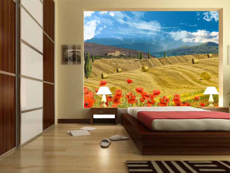 Wall Mural Italian Tuscany - Landscape of Countryside with Trees on Golden Meadows 59852