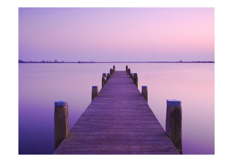 Wall Mural Purple Sunset - Serene Lake Landscape with a Pier in the Center 60252 additionalImage 1