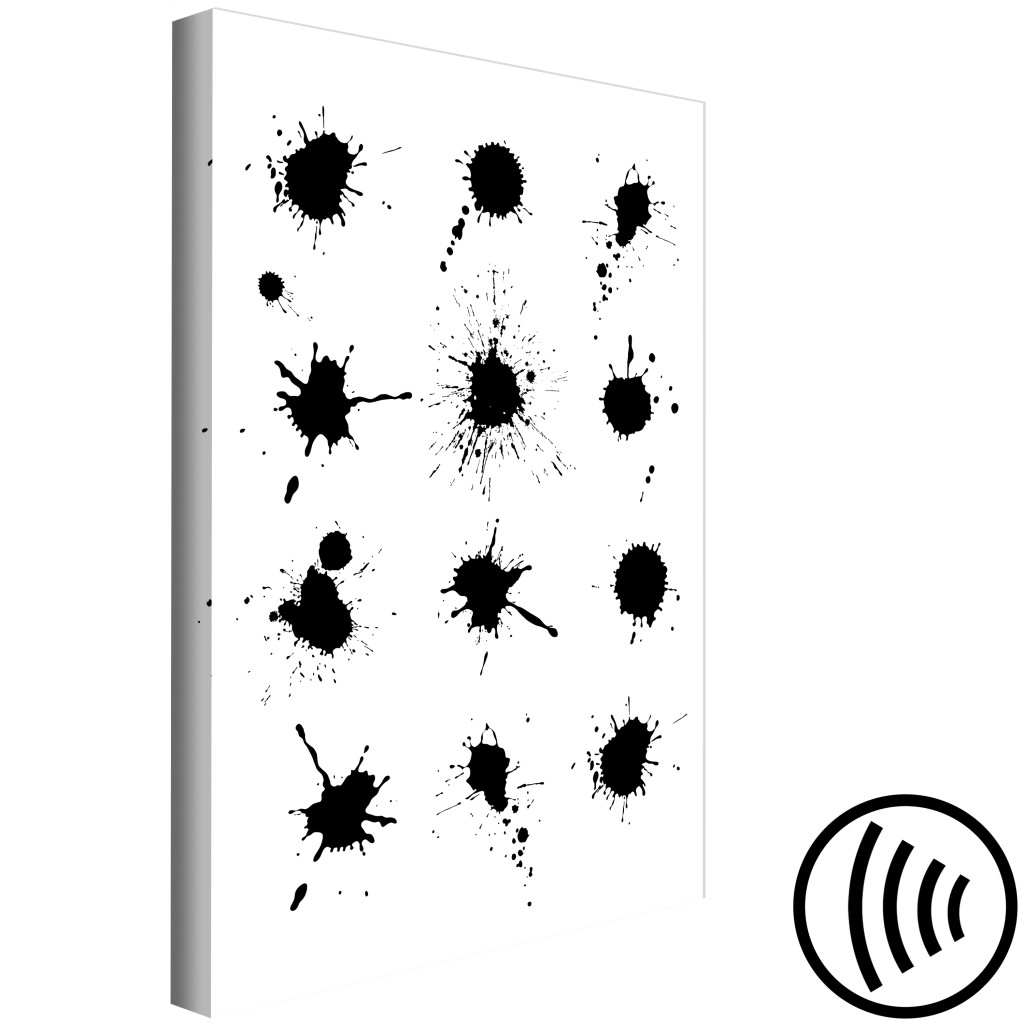 Obraz Dwanaście Czarnych Kleksów - Abstrakcyjna Kompozycja Czarno-biała Przedstawiająca Dwanaście Kleksów Rozmieszczonych Równomiernie Na Białym Tle