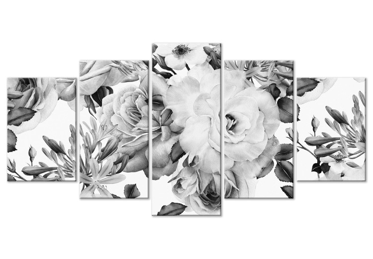Obraz Różana kompozycja (5-częściowy) szeroki czarno-biały 118362