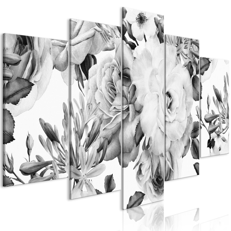 Obraz Różana kompozycja (5-częściowy) szeroki czarno-biały 118362 additionalImage 2