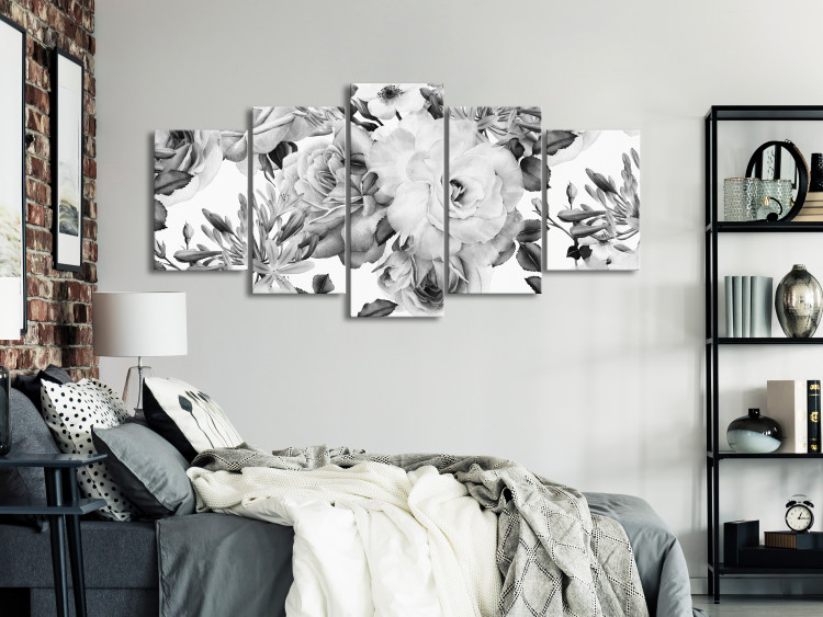 Obraz Różana kompozycja (5-częściowy) szeroki czarno-biały 118362 additionalImage 3