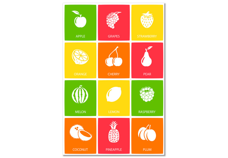 Canvas Fruit board - graphic with white icons and English names