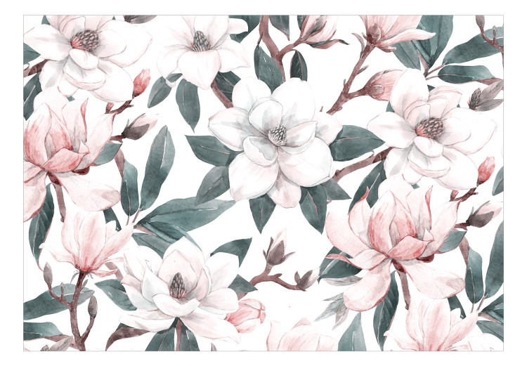 Papier peint Magnolias de printemps - nature dans les tons de vert, blanc et rose 137262 additionalImage 1