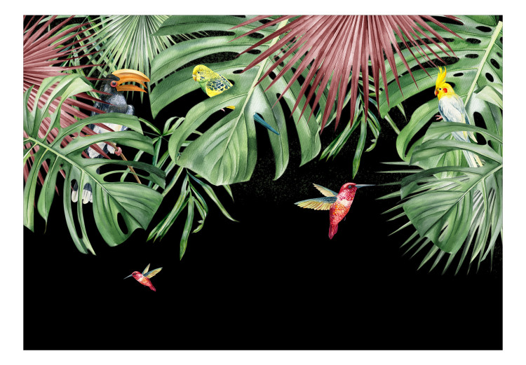 Carta da parati Idillio tropicale - Composizione raffigurante uccelli tra le foglie 142062 additionalImage 1
