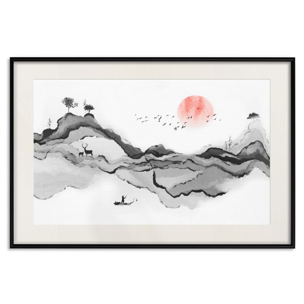 Posters: Watercolor Nature - Japanese-Style Abstract Mountain Landscape