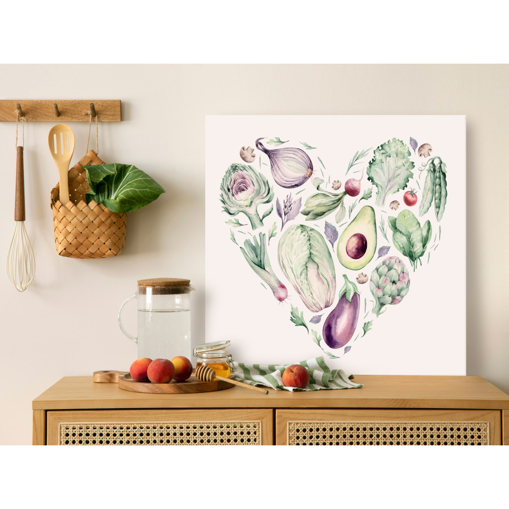 Obraz Kuchenny Wieniec - Malowany Motyw Warzywny W Jasnych Kolorach