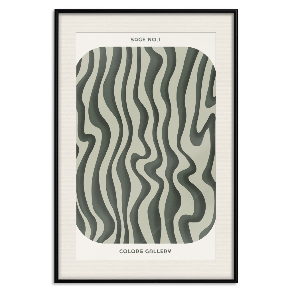 Muur Posters Wavy Shapes - Green Irregular Stripes With A Signature