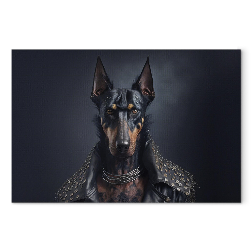 Obraz AI Pies Doberman - Portret Fantasy Zwierzaka W Stylu Rockowym - Poziomy