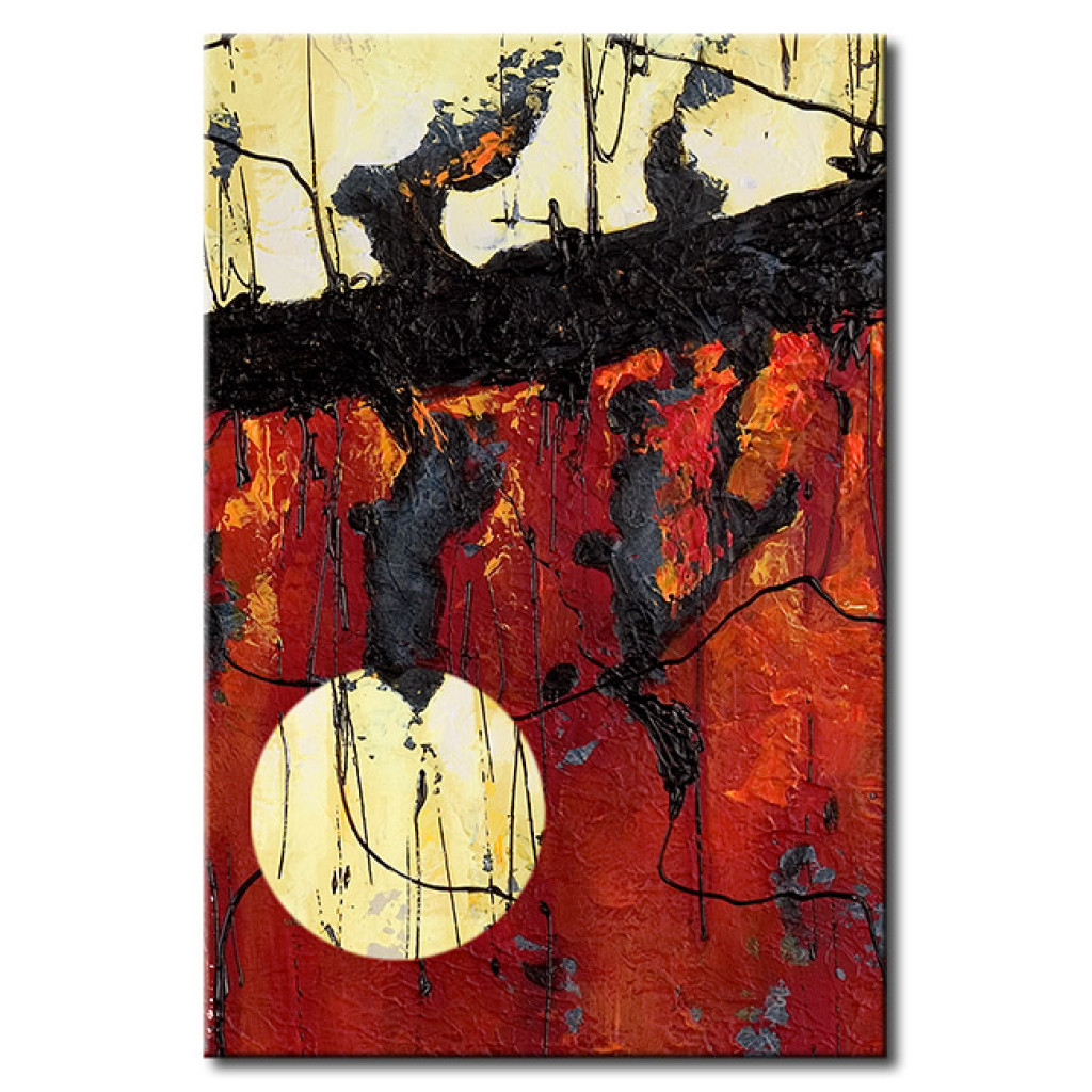 Schilderij  Abstract: Abstractie (1-delig) - Fantasie Met Heldere Zon Op Een Rode Achtergrond