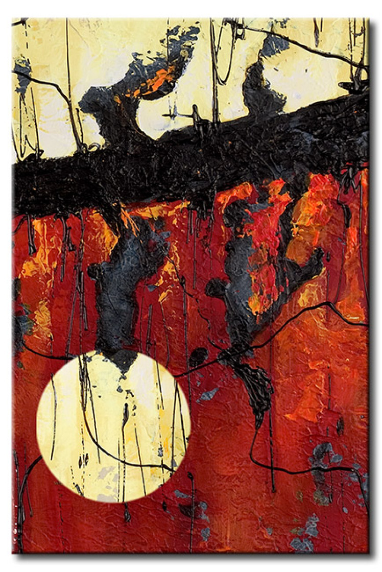 Tableau mural Abstraction (1 pièce) - fantaisie avec soleil lumineux sur fond rouge 46562