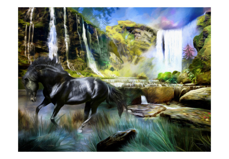 Wall Mural Horse on the background of sky-blue waterfall 59762 additionalImage 1
