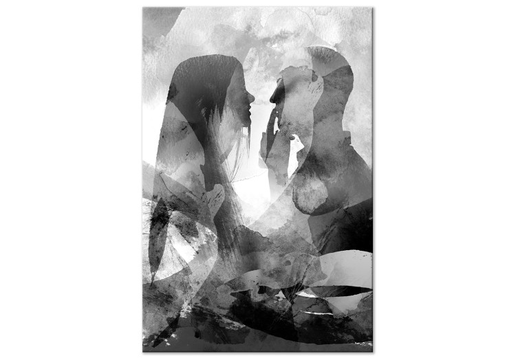 Obraz na płótnie Miłosne szepty - czarno-biała abstrakcja z dwojgiem zakochanych ludzi