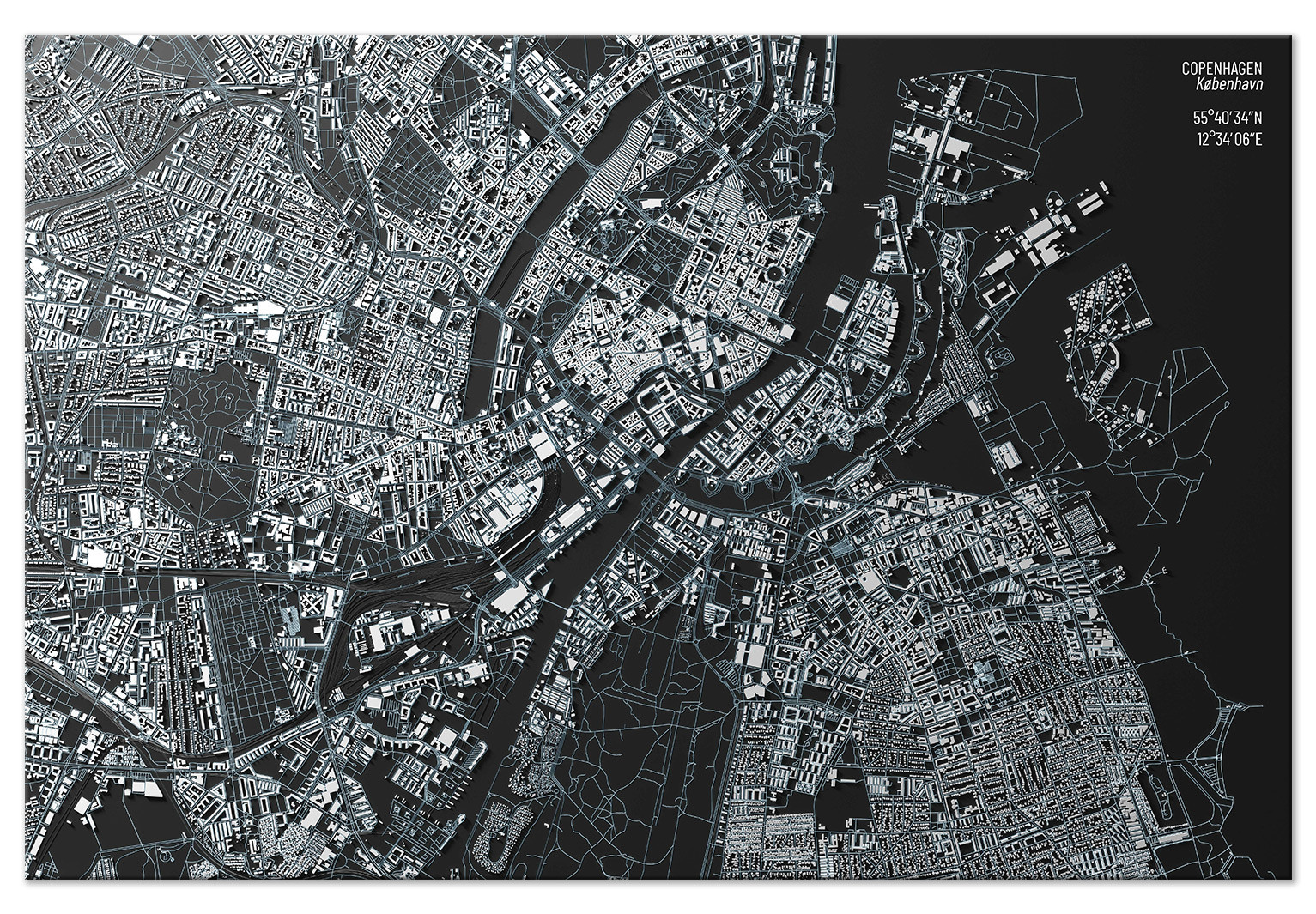 Canvas Print Center - aerial picture showing capital of Denmark - World maps Canvas