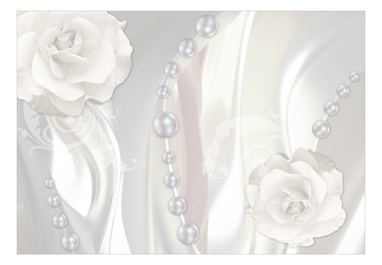 Carta da parati Rose fiori e perle in tonalità di bianco - astrazione in stile glamour 137472 additionalImage 1