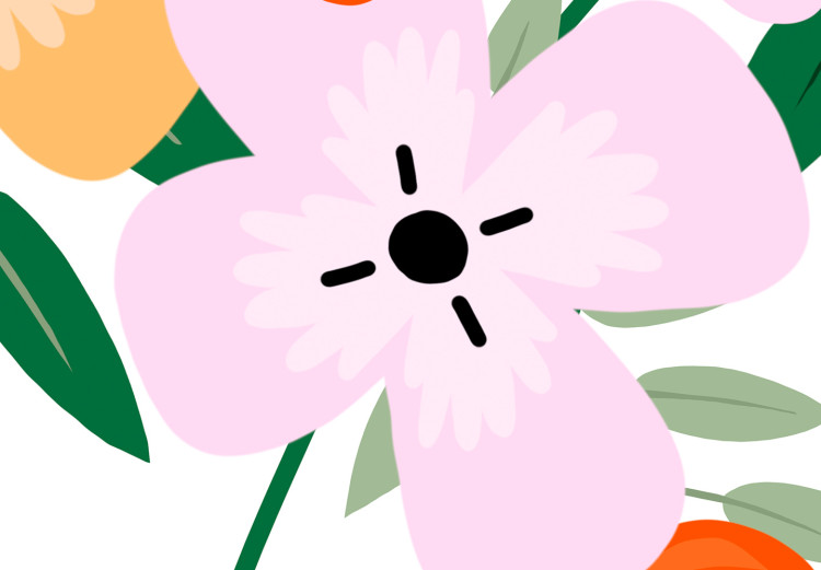 Carta da parati moderna Un buongiorno floreale! - grafica minimalista con colorati fiori di campo, anemoni e foglie verdi su uno sfondo bianco 138272 additionalImage 4