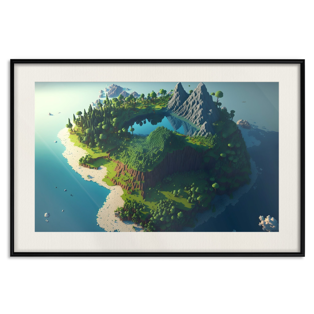 Plakat: Zielona Wyspa - Archipelag Z Górami I Jeziorem Inspirowany Minecraftem