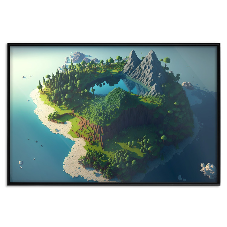 Poster Green Island - An Archipelago With Mountains and a Lake Inspired by Minecraft