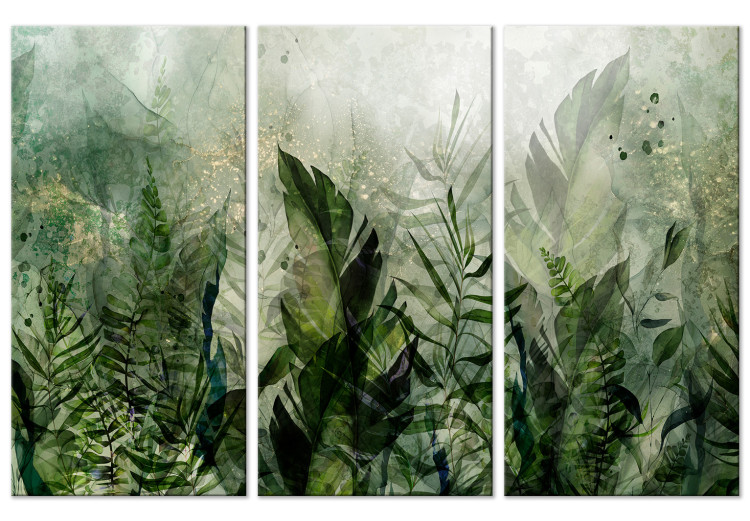 Quadro su tela Tropical Plants - Big Green Leaves in Misty Dew