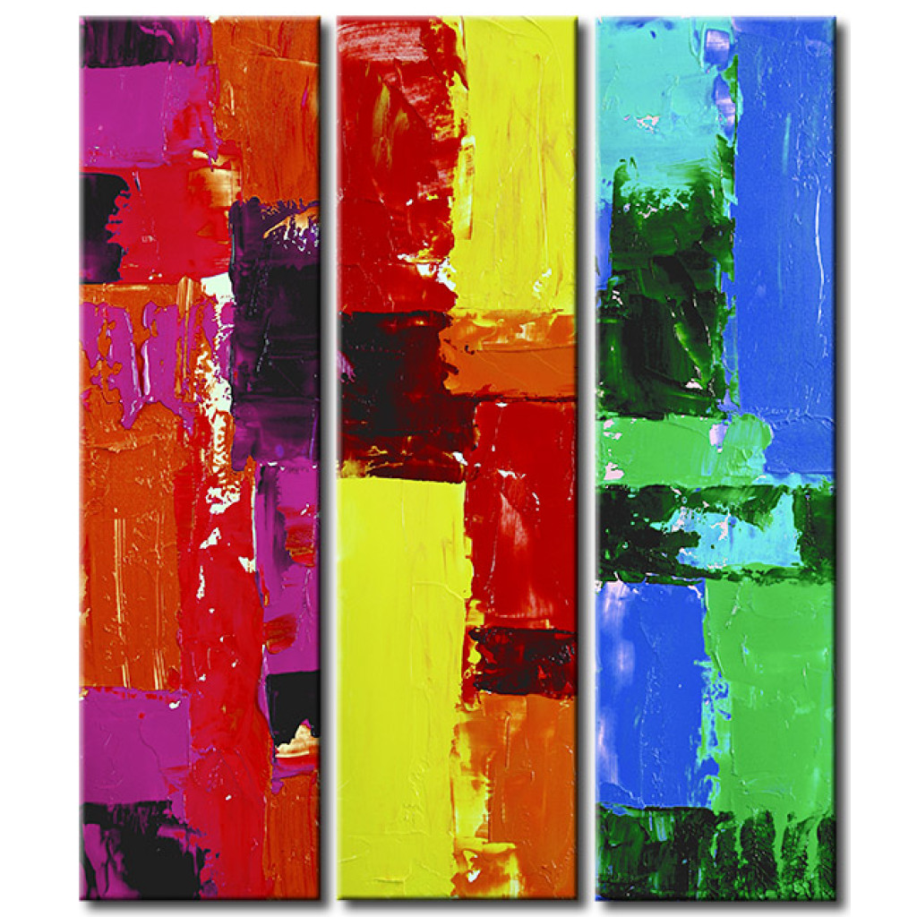 Schilderij  Gekleurde: Kleurrijke Compositie (3-delig) - Set Abstracties In Kleurenblokken