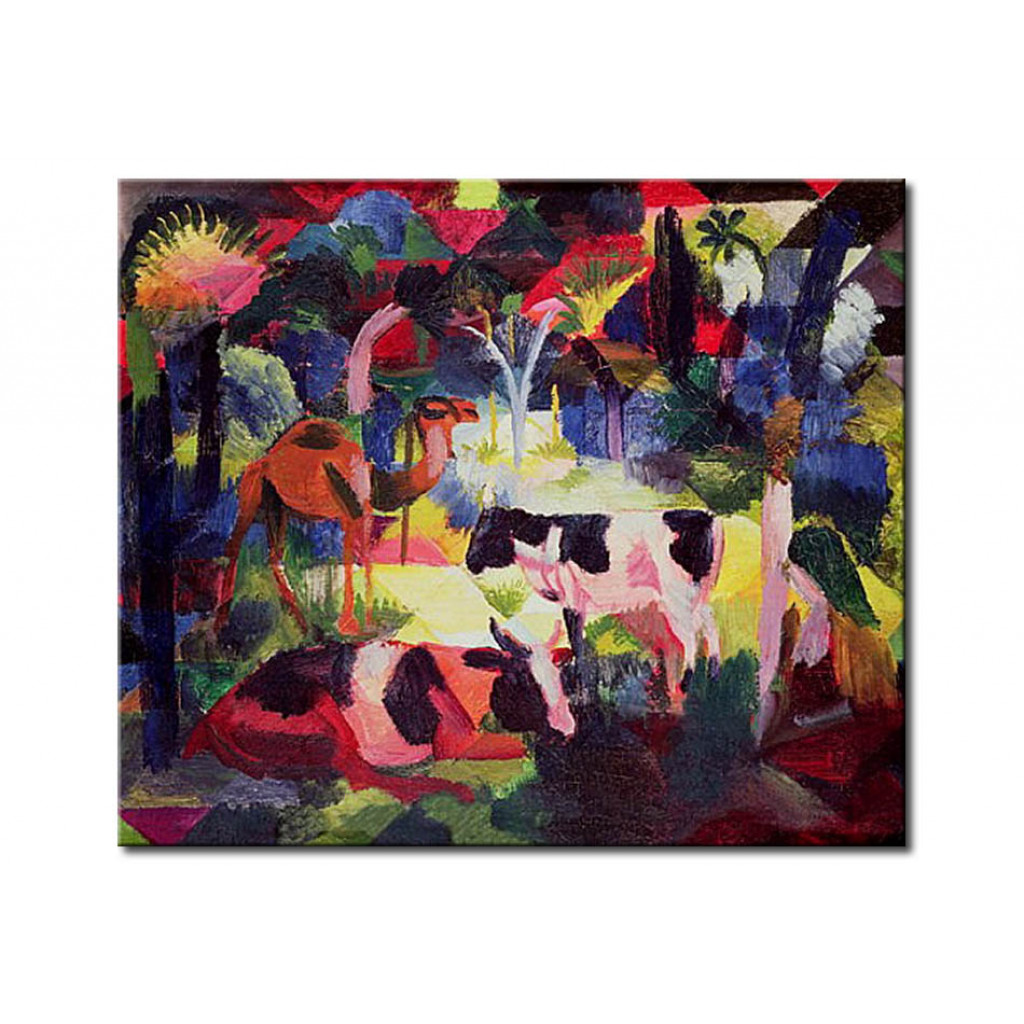 Schilderij  August Macke: Landscape With Cows And A Camel