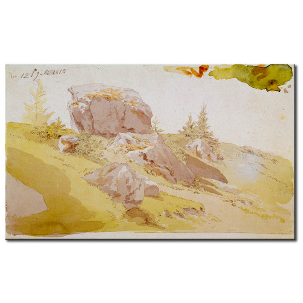 Schilderij  Caspar David Friedrich: Meadowland With Rocks In The Riesengebirge