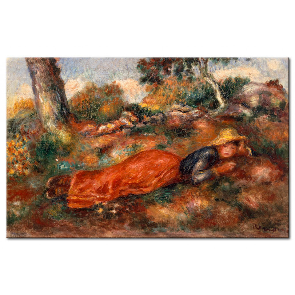 Schilderij  Pierre-Auguste Renoir: Jeune Fille Couchee Sur L'herbe