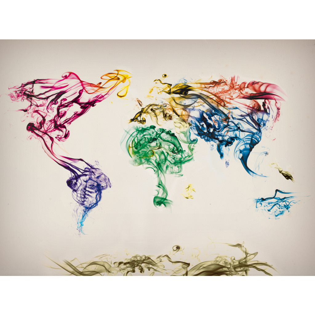 Mural Papéis De Parede Fantasia Do Mundo - Mapa-múndi Com Fumaças Coloridas Representando Os Continentes